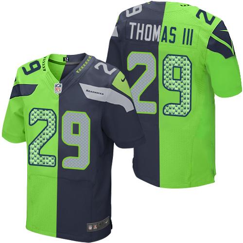 Nike Seahawks #29 Earl Thomas III Steel Blue/Green Men's Stitched NFL Elite Split Jersey - Click Image to Close
